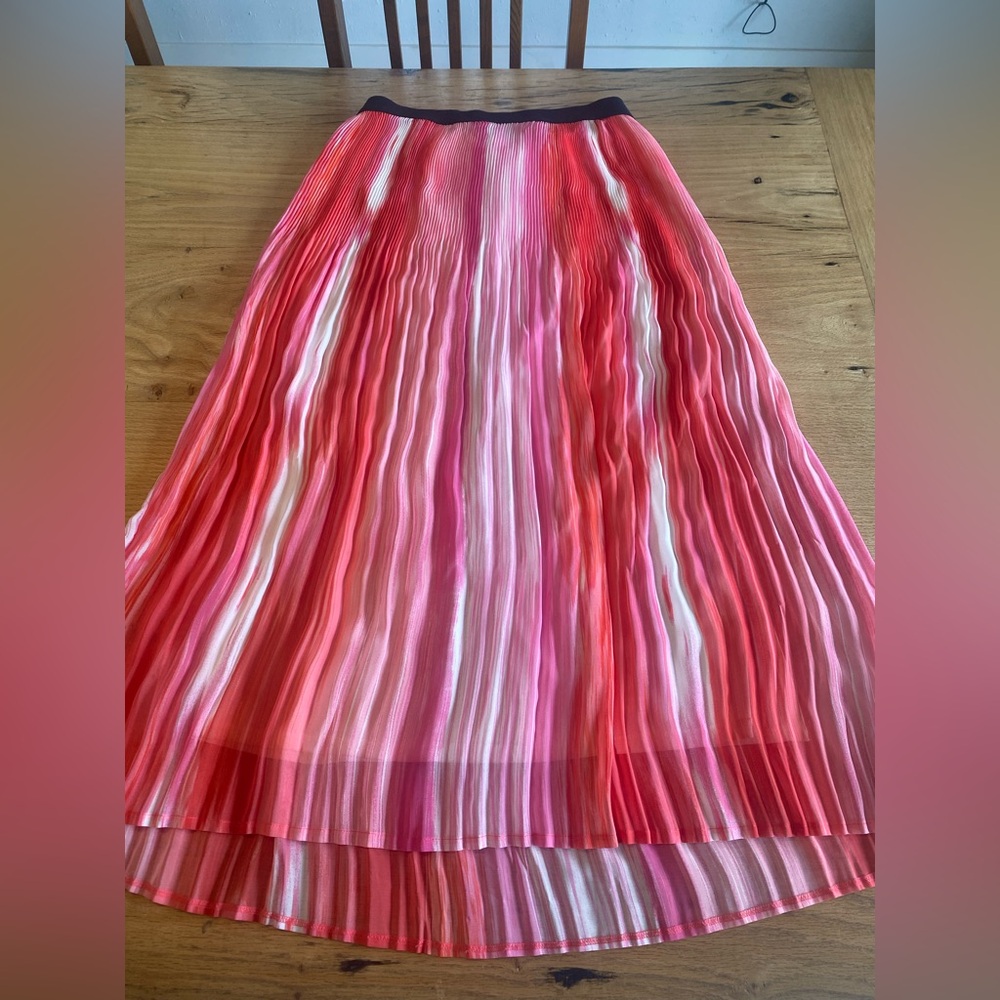 NY Collection Red and Pink Pleated‎ Maxi Skirt Medium Women’s Preloved